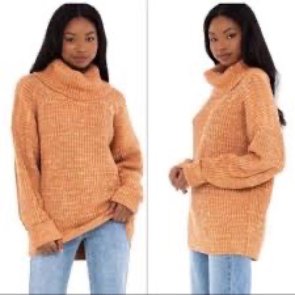 Free People Leo Oversized Specked Cable Knit Tunic Sweater Sz M